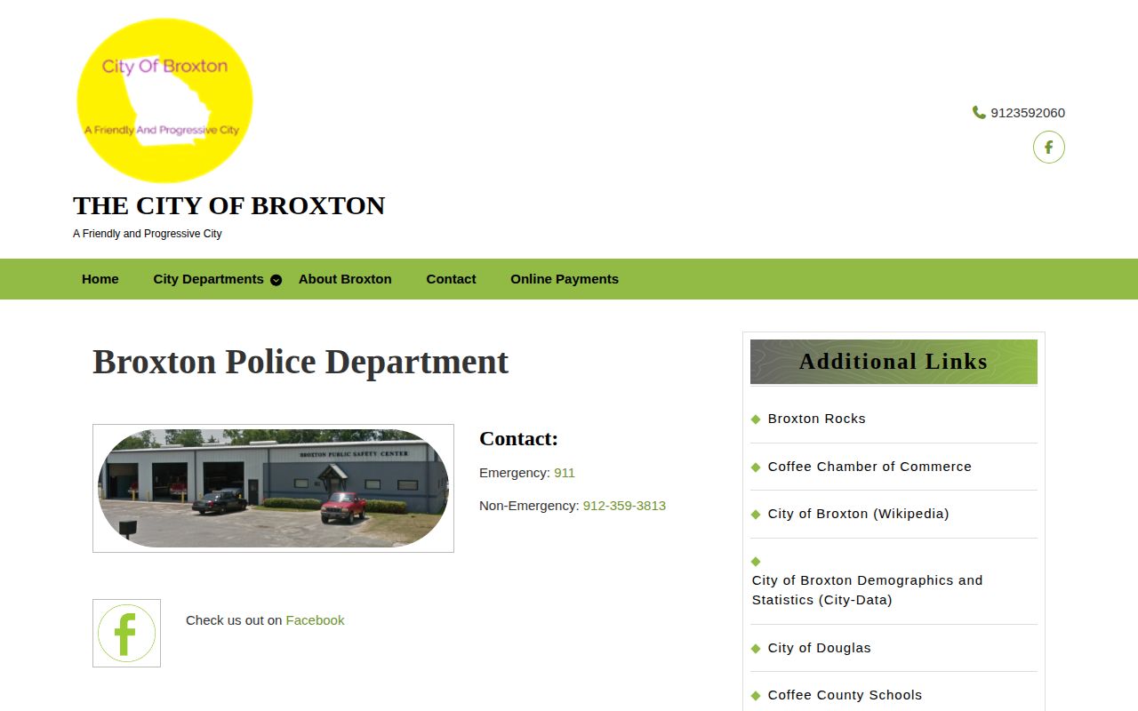 Broxton Police Department official page for Broxton arrest records