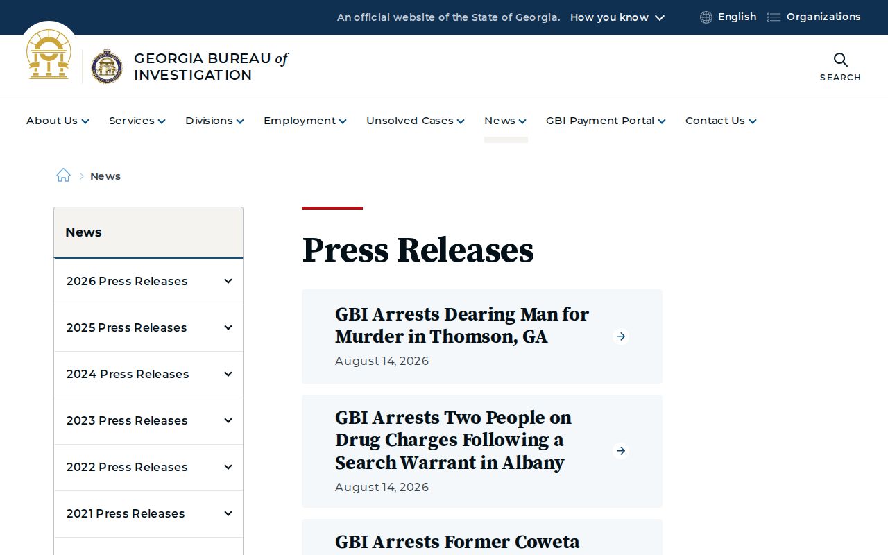 Georgia Bureau of Investigation official press releases for Coffee County crime cases