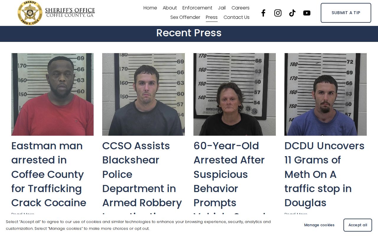 Coffee County Sheriff's Office official selective arrest and booking press feed