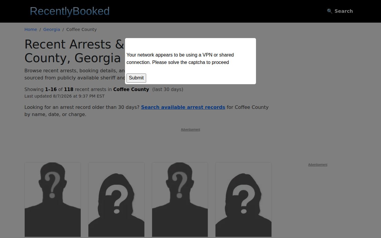 Unofficial RecentlyBooked Coffee County booking section