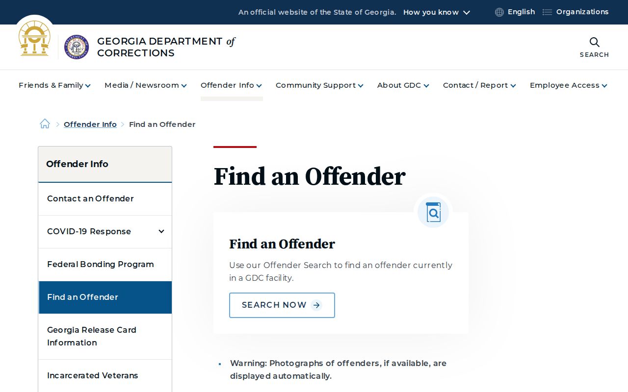 Georgia Department of Corrections offender photo search for sentenced Coffee County cases
