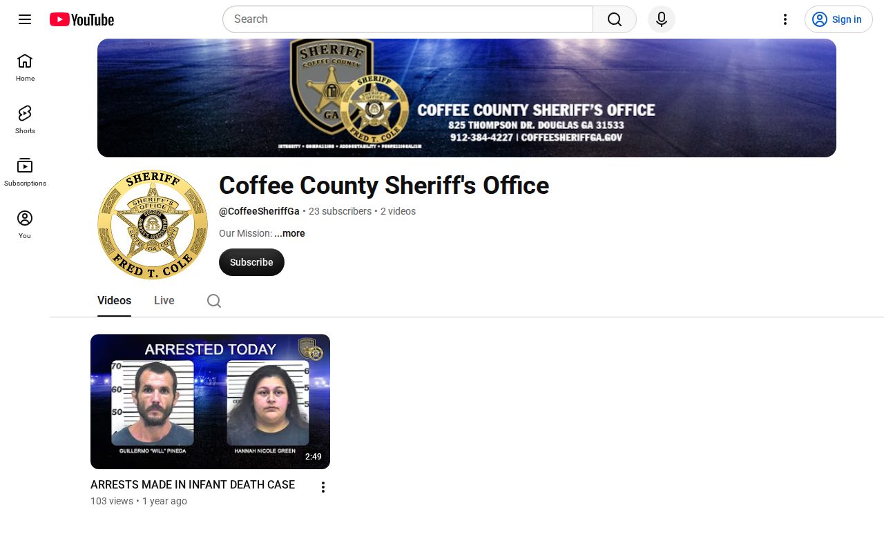 Coffee County Sheriff's Office official video alert channel