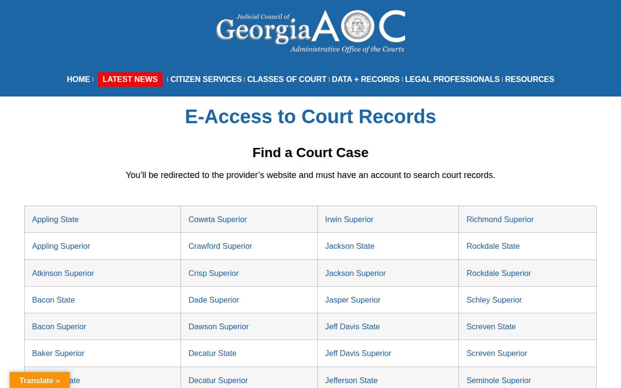Coffee County Georgia court disposition-search directory